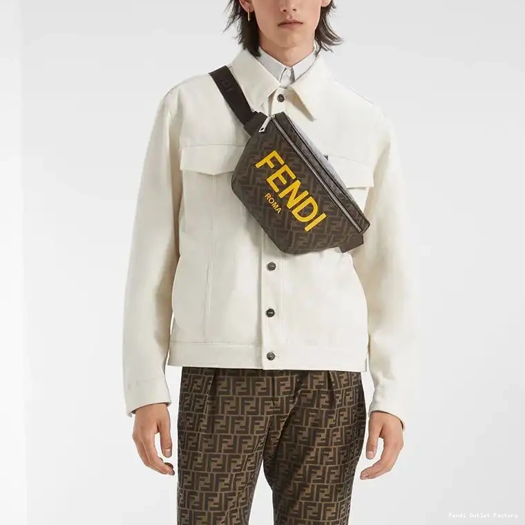Affordable HOT In FF Motif Belt Logo Bag ROMA Brown Fabric Fendi 0325